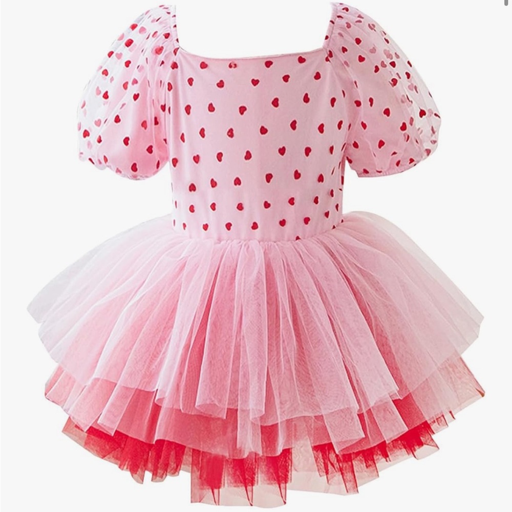Pink and Red Heart Tulle Dress